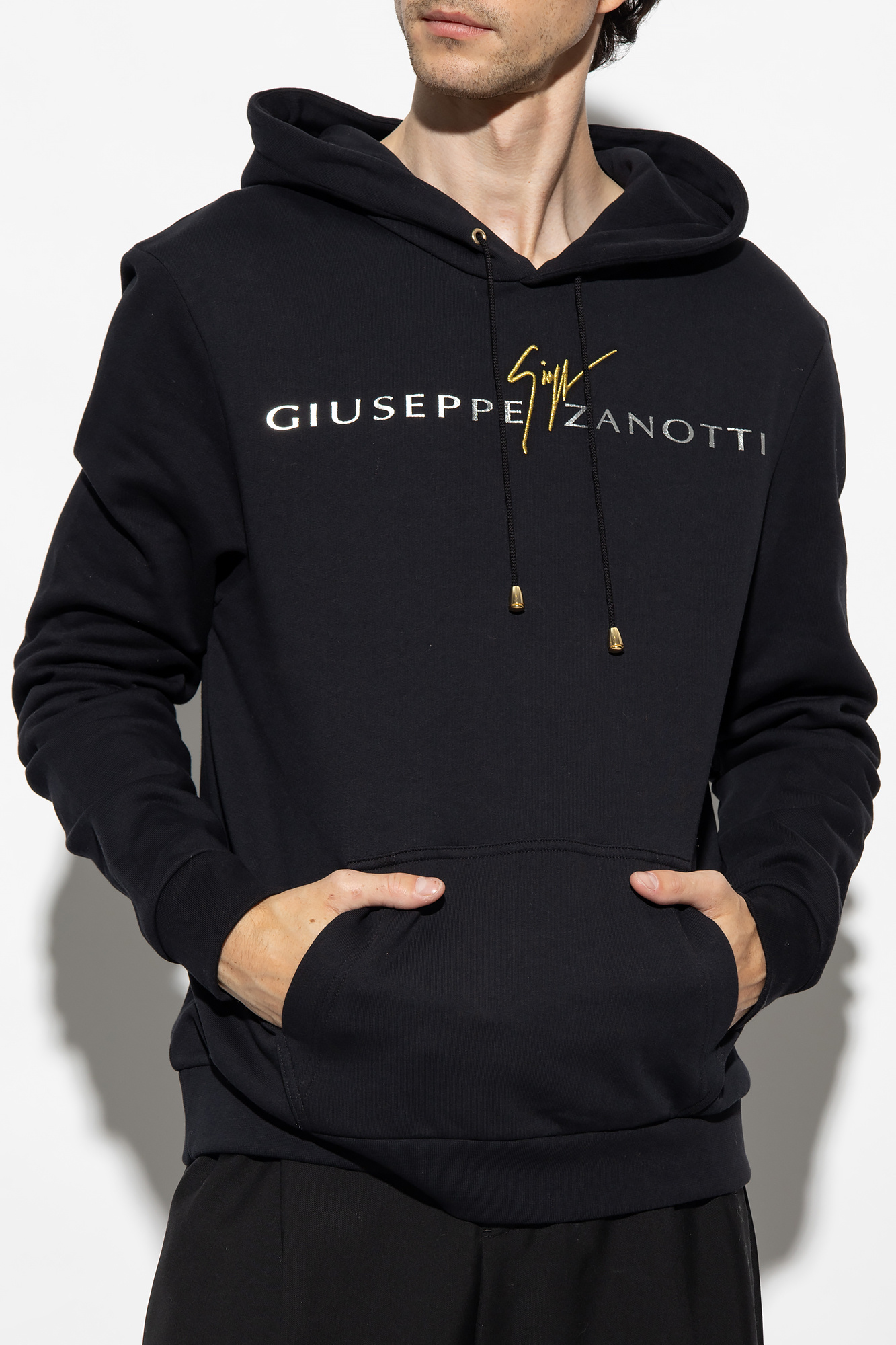 Black Hoodie with logo Giuseppe Zanotti SchaferandweinerShops KY Make an offbeat turn wearing the adidas Originals All Over Print Pullover Hoodie